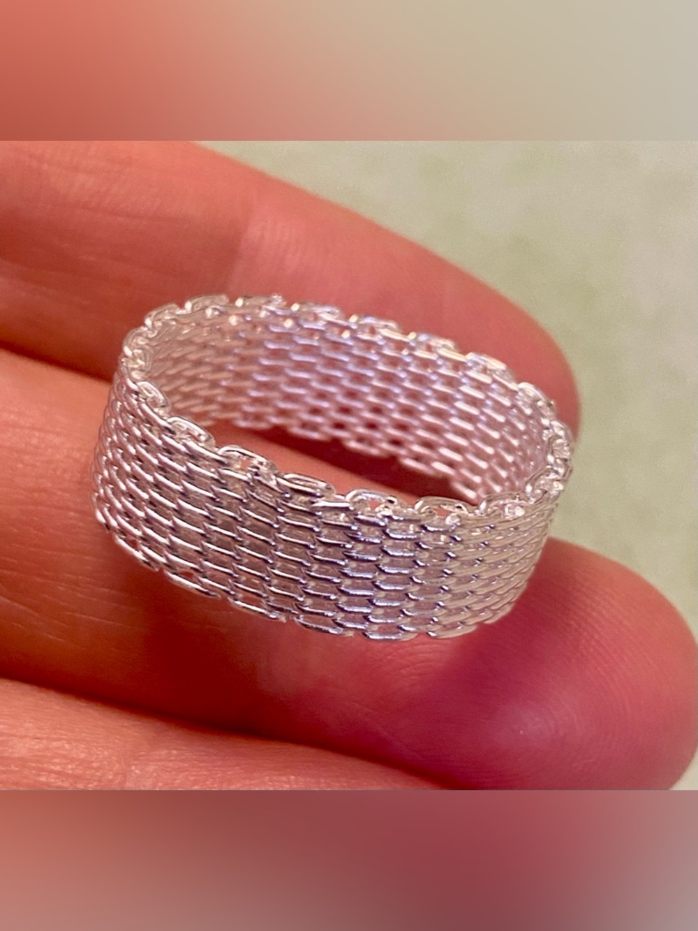 Sterling Silver Plated  Mesh Band Ring -  stainless steel ring